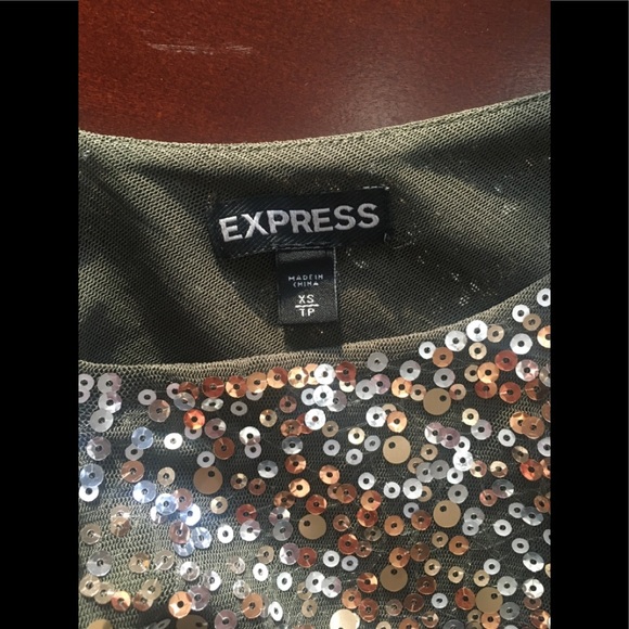 Express Sequined Olive Green Party Top XS - Picture 3 of 4